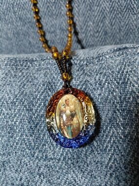 Hand-Painted Glass Of Angel Pendant Necklace in Multicolor Glass Frame